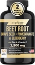 Beet Root Capsules - Alta fórmula concentrada, Extracto de Beetroot, Elderberry con Vitamin C, Zinc, Pomegranate, Semillas de Grape, Suplemento de Oxido Nitrico - Non-GMO, EE.UU. Hecho - 2 meses de suministro