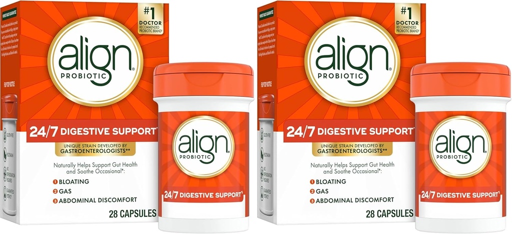 Probióticos alineados, suplemento probiótico para la salud digestiva diaria, 28 cápsulas, #1 Probiótico recomendado por gastroenterólogos (Paquete mayo Vary) (Pack of 2)