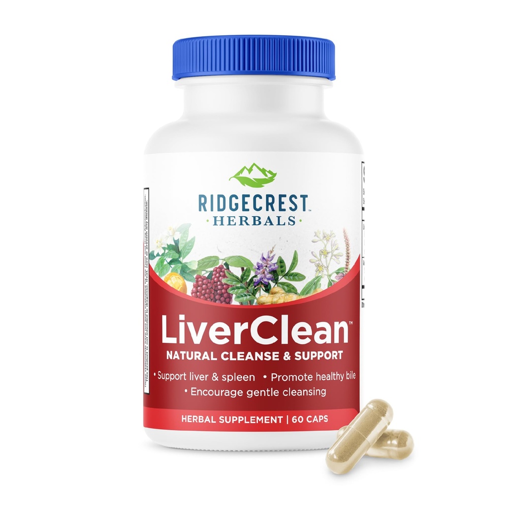 Ridgecrest Herbals LiverClean, Herbal Liver Support Suplemento, Beat Thistle, Dandelion, Detox, Cleanse Support, Healthy Bile (60 Caps, 30 Serv)