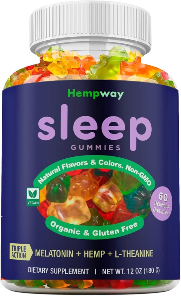 Hemp Sleep Gummies Triple Acción ← Promociona el sueño saludable ← Relaja el cuerpo y la mente Silencio Hecho en EE.UU. Silencio 5mg Melatonin  200mg Hemp