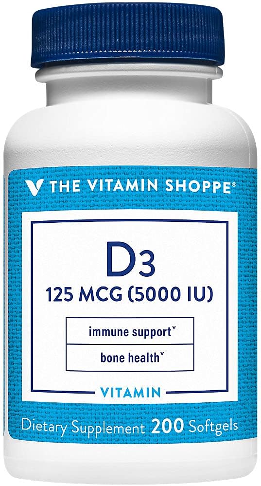 La vitamina Shoppe Vitamina D3 5000IU Softgel, apoya la salud ósea & inmunológica, ayudas en el crecimiento celular " absorción de calcio, sin gluten " Una vez que la fórmula diaria (200 Softgels)