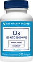 La vitamina Shoppe Vitamina D3 5000IU Softgel, apoya la salud ósea & inmunológica, ayudas en el crecimiento celular " absorción de calcio, sin gluten " Una vez que la fórmula diaria (200 Softgels)