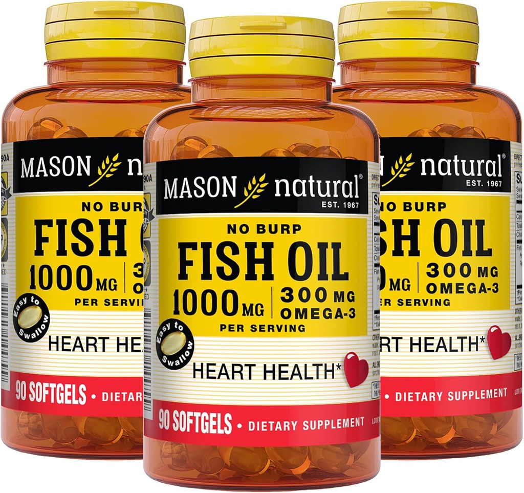 Masón Natural Omega,3 Fish Oil, 45,Day Supply, 1000mg con EPA y DHA para Soporte Conjunto, 90 Softgels (Pack of 3)