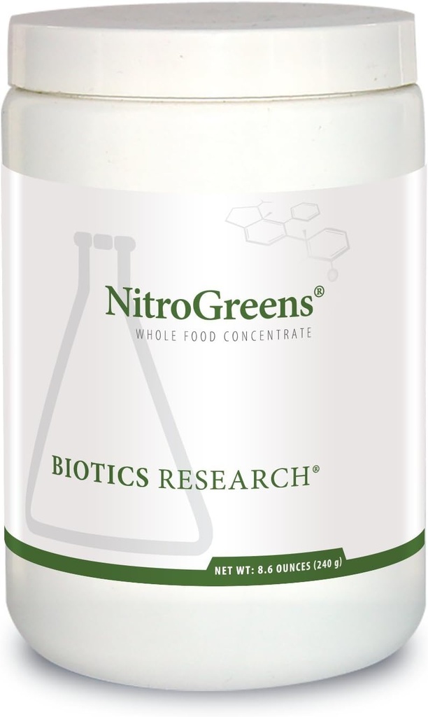 Biotics Research NitroGreens Powdered Formula, Organic Phytonutrient Blend, Fuente de Heirloom Seeds, Isoflavones, Polyphenols, Natural Carotenoids, Betalains, Glucosinolates, 8.6 Ounces
