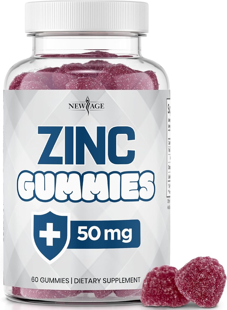 NEW AGE Zinc Gummies - 50mg High Immune Booster Zinc Suplemento, Immune Defense, Powerful Natural Antioxidant, Non-GMO - por la Nueva Era (60 Cuenta (Pack of 1))