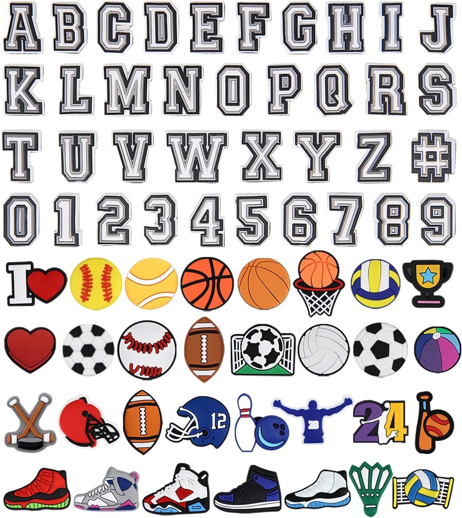 [BRSRMYDYPMCREADX] Cartas Números y encantos de decoración deportiva, Básquetbol Hockey de softbol Regalo de fútbol para niños adolescentes y adultos