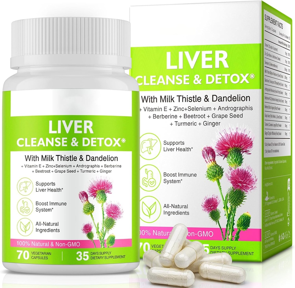 Liver Renew Cleanse Detox,Liver Cleanse Detox " Repair " Support TEN70 Cápsulas sometidasSuplemento Herbal para la Salud de los Héroes Vida útil Milk Thistle Dandelion Root with 9 Herbal Minerals for Men & Women