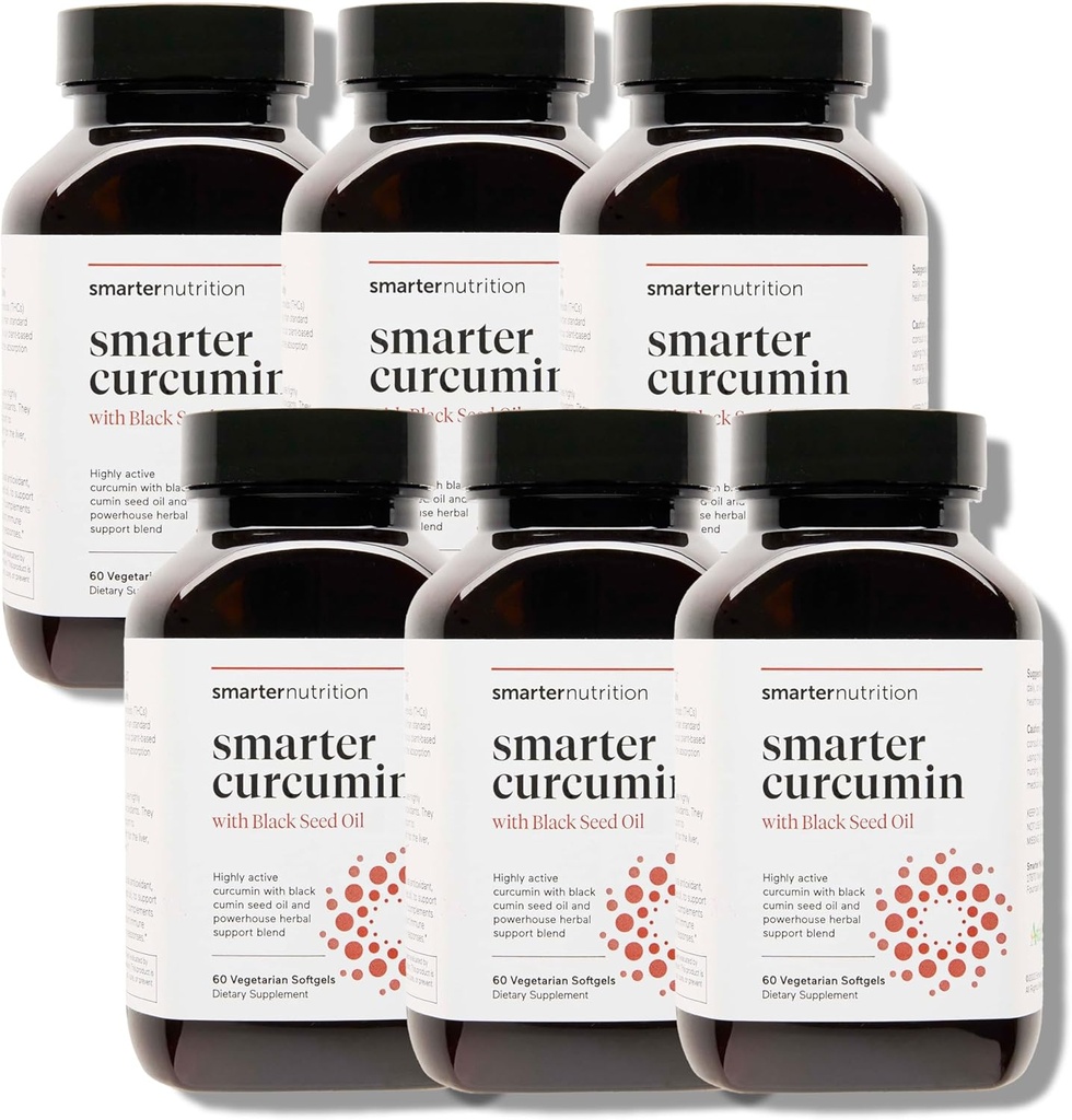 Curcumina de nutrición más inteligente Softgels - Absorción alta vegana 400 mg Suplemento de Curcumina Estándarizado al 95% de Tetrahidrocurcuminoides + Aceite de semillas negras " Peligro para salud conjunta " , 360 Ct