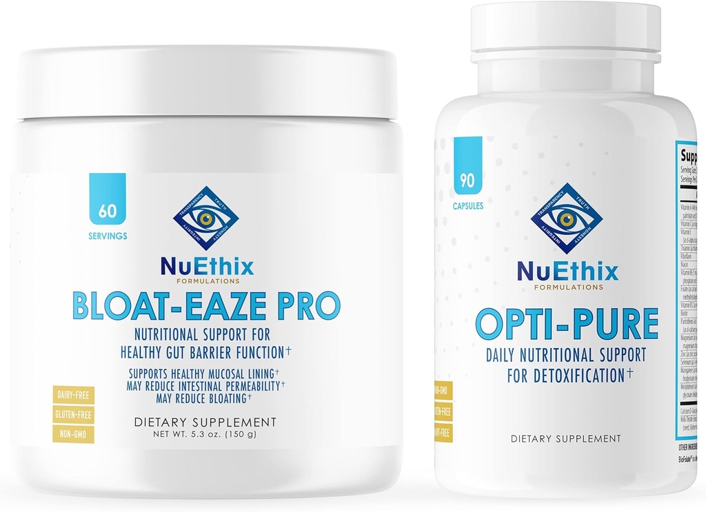 NuEthix Formulations Detoxification and Gut Support Supplement Bundle of Opti-Pure, 30 Servings and Bloat-Eaze, 60 Servings