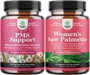 Bundle of Advanced PMS Support Supplement for Low Energy Mood Support Period Cramps and Bloating Relief for Women and Extra Strength Saw Palmetto for Women - DHT Blocker Thickening Hair Vitamin