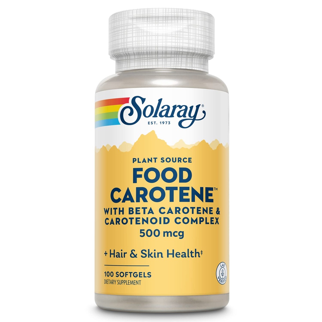 SOLARAY Food Carotene, Vitamina A 10000 UI ANTES Healthy Skin, Eyes, Antioxidant &amp; Immune Support (100 CT)