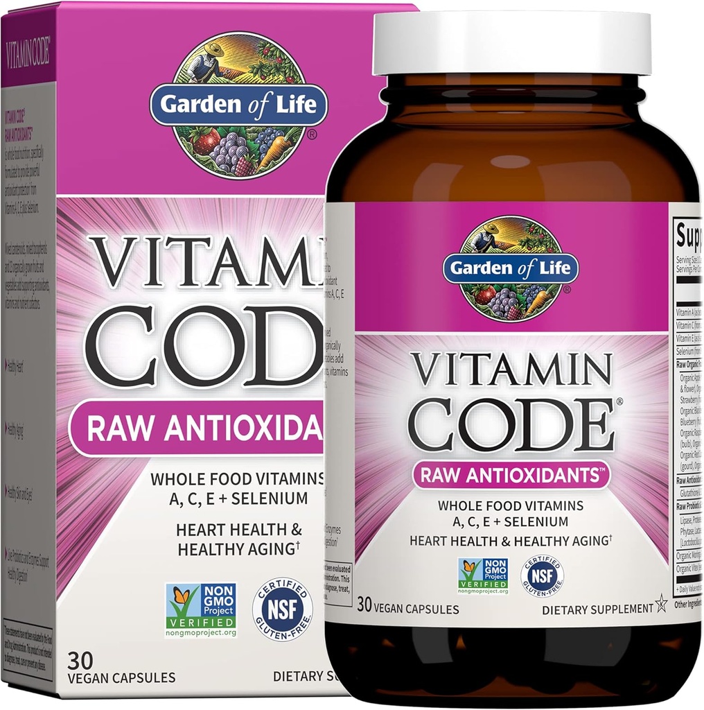 Jardín de la Vida Antioxidante Vitamin Code Raw suplemento alimenticio completo cápsulas con probiótico y enzyme Blend, vegano, desarmado, 30 cuenta
