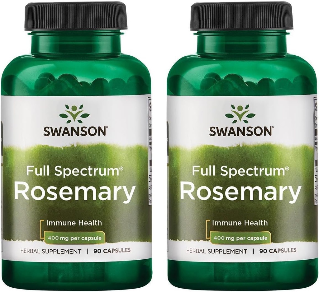 Swanson Full Spectrum Rosemary - Herbal Supplement Promoting Immune Health Support - Natural Formula to Help Defend The Body & Support Global Wellness - (90 Capsules, 400mg Cada uno) (2 Pack)