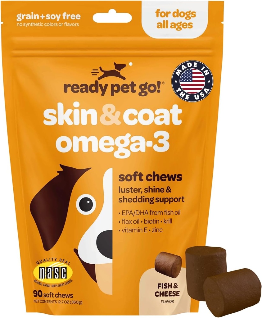 Suplemento de piel y carne para perros ← Nourishing Omega 3 for Dogs with EPA DHA Krill Oil and Vitamin E Silencio Perro Skin and Coat Suplemento latitud 1 Chew up to 75lbs ¦ NASC Certified & Made in The USA ← 90 Chews