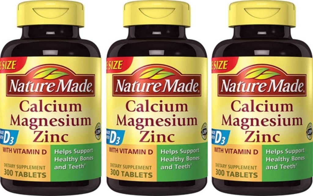 Nature Made Calcio, Magnesio & Zinc w. Tablas de vitamina D Tamaño del valor 300 Ct (3 Pack de 300)