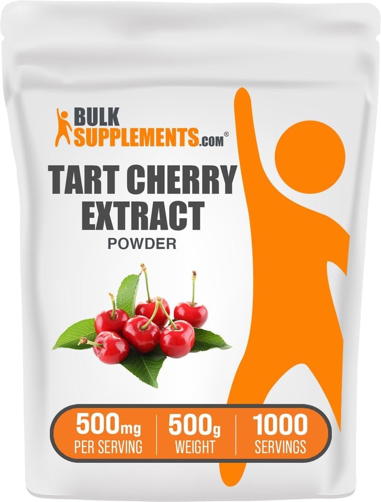 BulkSupplements.com Tart Cherry Extract Powder - Suplemento de cereza de tarta, Suplemento herbario - Fuente antioxidante, Gluten Free, 500 mg por ser, 500g (1.1 libras) (Pack of 1)