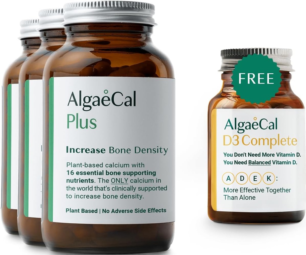 ALGAECAL Plus Bundle - Free 4-in-1 Vitamina D3 Complete & Red Algae Calcium with 16 Bone-Supporting Nutrients, Clinically Supported to Increase Bone Density & Boost Immune System