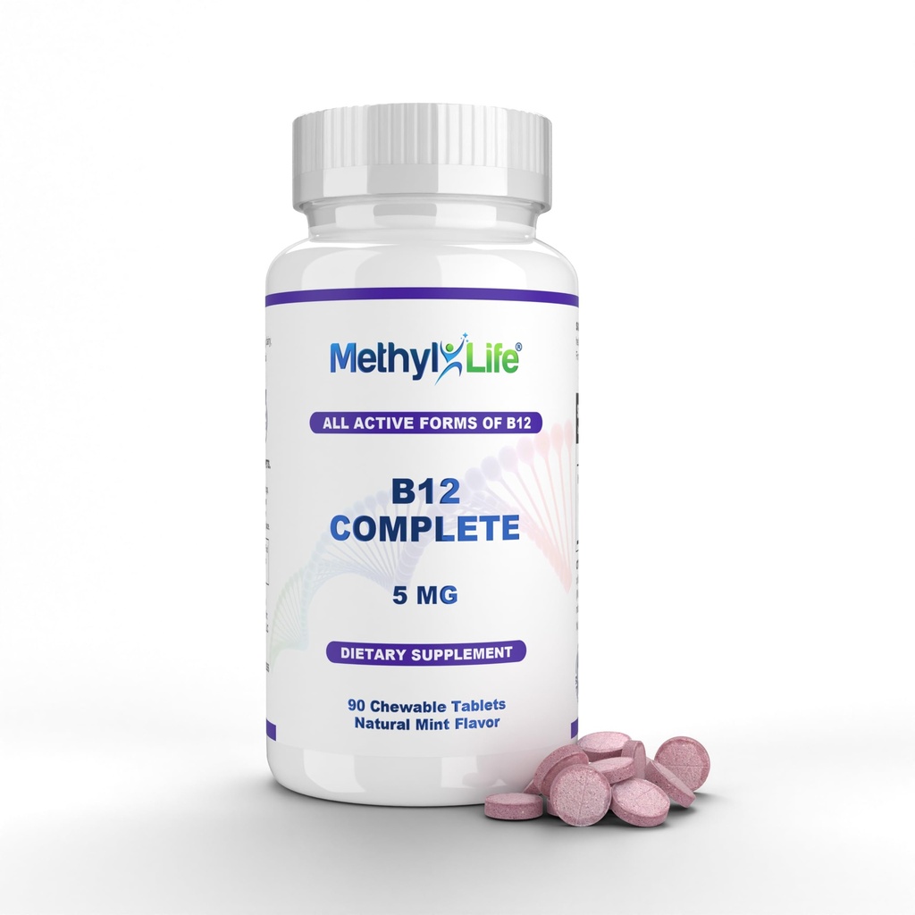 Metil-Life B12 Full Professional Strength Active B12 3 Months Supply. Chewables. 2.5 mg Methylcobalamin Methyl, 1.25mg Hydroxocobalamin (Hydroxy) y 1.25 mg Adenosylcobalamin