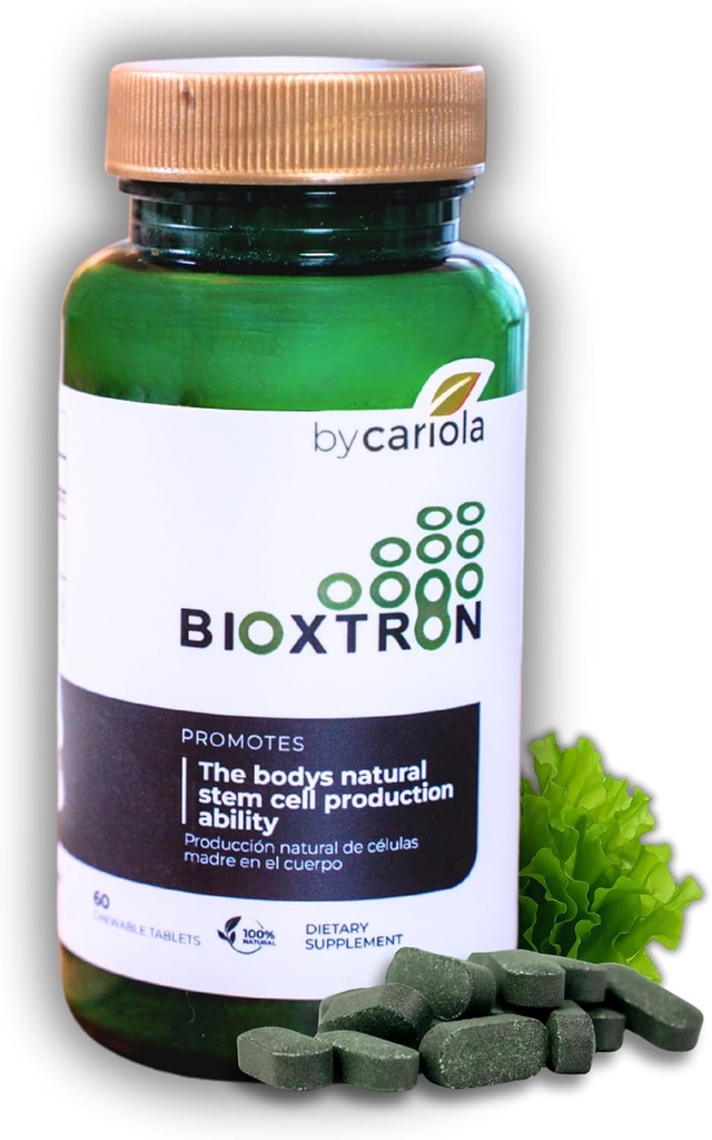Bioxtron Natural Stem Cell Supplement Chewable Tablets - Spirulina, Clorella, AFA - Supports Energy, Joint, Muscle, Immune Health - Regenerador de células madre - 60 Tabletas (30 Serviciones)