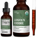Ioduro de Lugol ecológico, yodo y Potasio 2% Solución 3000 mcg - Suplemento líquido gotas para soporte tiroideo para hombres, Metabolismo Salud, Detox Boost - No GMO, 395 Servimientos (2 Oz)