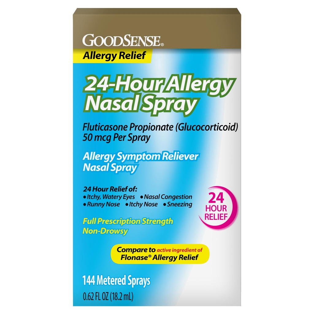 GoodSense Fluticasone Propionate Nasal Spray, 50 mcg Per Spray, Full Prescription Strength, Non-Drowsy