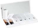 Designer Weekly Pill Box Organizer (Single 1X Daily, Crisp White) Silencio Compacto, Stylish 7-Day Vitamin Supplement Case ← Cute Portable Mini Travel Medicine Carrier ← BPA-Free Pillbox Caddy