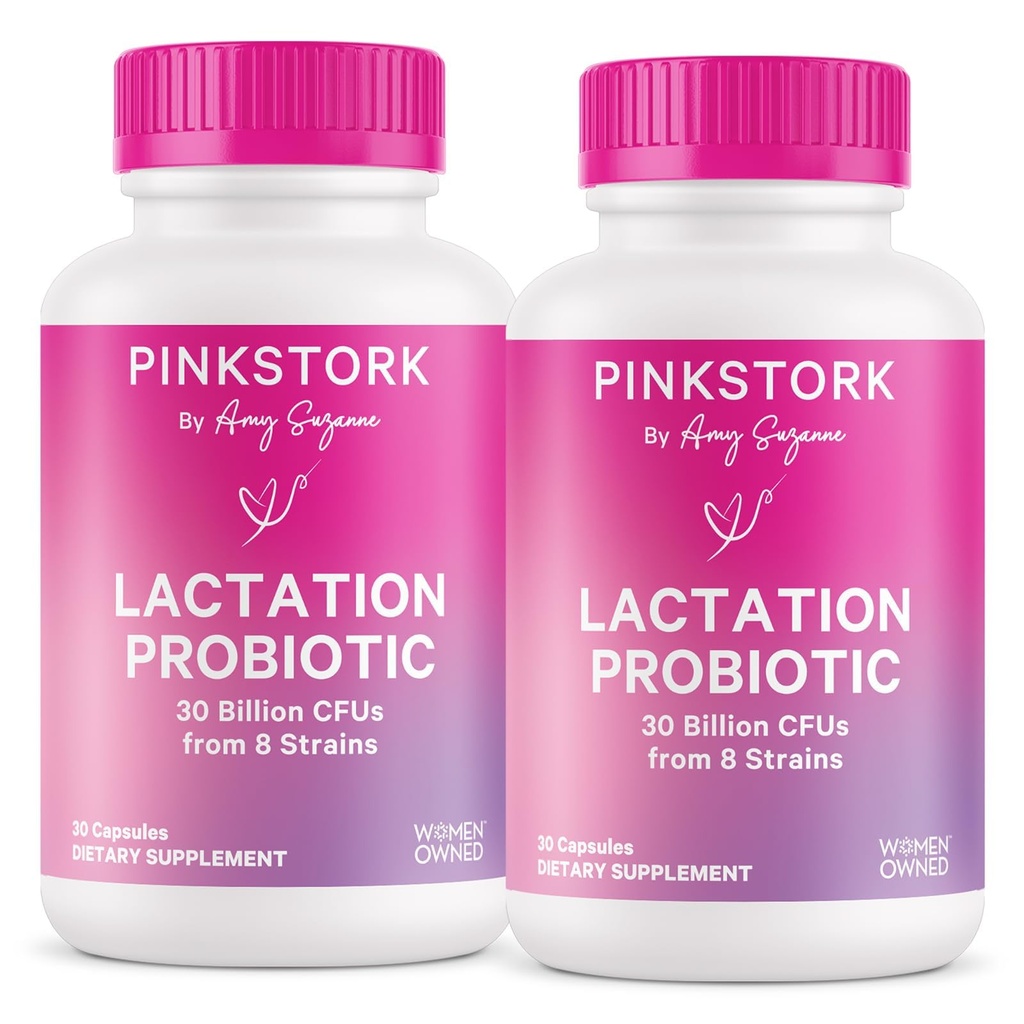 Probiótico de lactancia de escote rosa - 30 millones de UF multi estrado Probióticos posnatales para lactancia de las mujeres - Apoyo a la salud de leche materna " , Esenciales posparto, 60 cápsulas