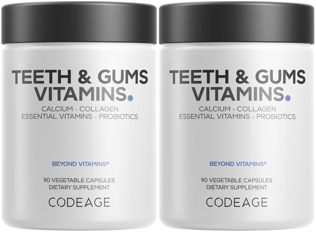 Código de dientes " Gums Vitaminas + Probióticos Orales Suplemento de la Boca - Calcio Alimentario completo, Collagen, Potasio, Vitamina C, D3, K2, Zinc – Cuidado Oral " Suplementos multivitamina dental - 2 Pack