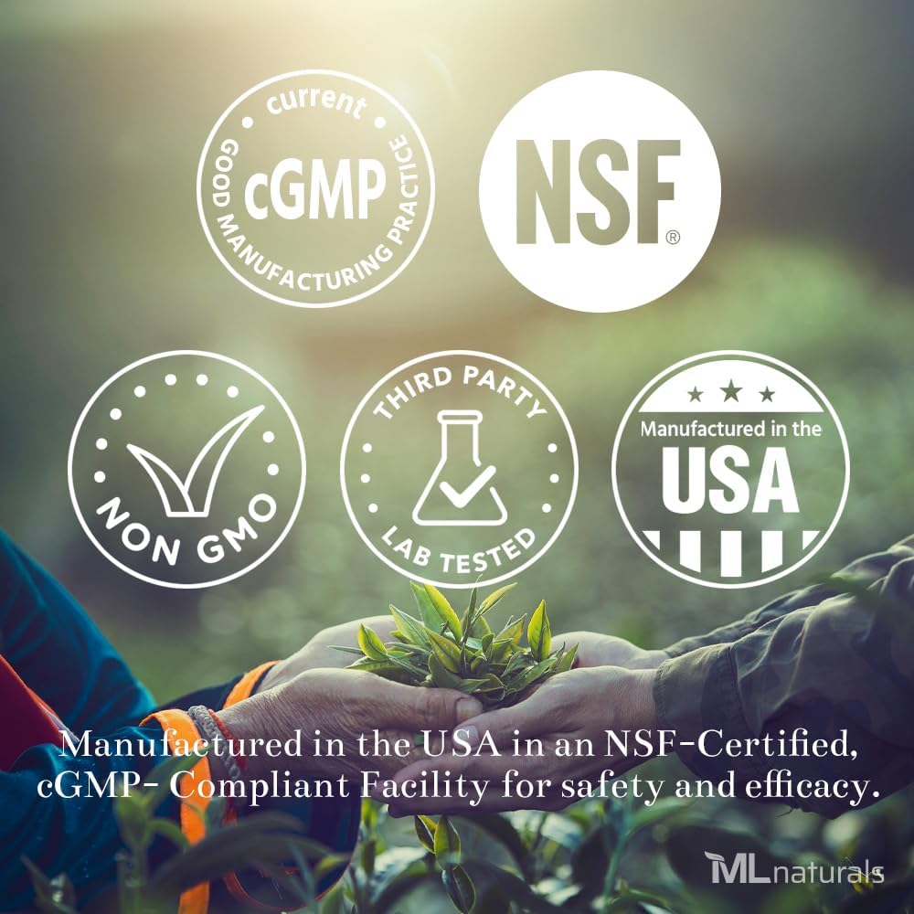 ML Naturals Premium Lutein " Zeaxanthin with Bilberry 60 Vegetable Capsules. Lutein 40 mg, Zeaxanthin 5 mg, y Bilberry 400 mg. Calidad Premium. Ojos saludables " Visión, NSF-Certified " CGMP-Compliant