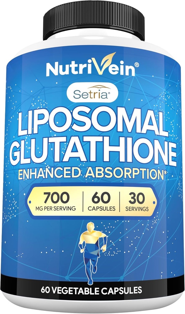 Nutrivein Premium Liposomal Glutathione Suplemento 700 mg - 60 cápsulas - Glutathione pura - Antioxidante maestro - Protección celular, limpieza, hígado, cerebro y defensas
