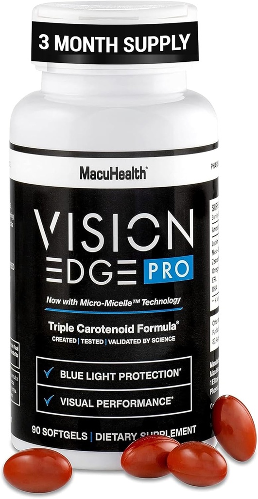 Suplemento Ojo para Atletas; Fórmula con Lutein, Zeaxanthin y Meso-Zeaxanthin, Ojos Suplementos Omega 3, Carotenoides Esenciales para Ojos - (90 Softgels, 3 Mes Fuente)