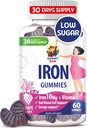 SUNNY SAM Iron Gummies for Kids & Adults - Vitaminas de hierro con vitamina C, 10 mg por servidumbre - Chewable Fruit Gummy for Immune Support Red Blood Cell Production