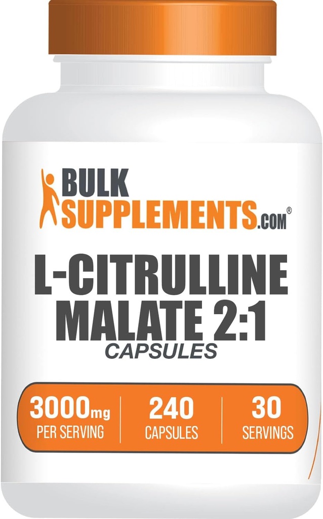 BulkSupplements.com L-Citrulline Malate Capsules - como L-Citrulline Malate 2:1, Nitric Oxide Suplemento - Gluten Gratis, 8 cápsulas por Serving (3000mg), 240 Conde (Pack de 1)