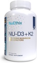 NuEthix Fórmulas NU-D3 + K2 - Vitamina D3 y K2 5000 iu Suplementos - Empaquetado con Reishi Mushroom, Magnesio, " Zinc - 60ct, 60 Servings - Made in USA Productos Sólo