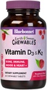 Bluebonnet Nutrition Vitamina D3 & K2 Earth Tablas dulces Chewable, para Immune, Mood & Heart Health*, Soy-Free, Gluten-Free, No GMO, Kosher Dairy, 60 Raspberry Flavor Chewable Tablets, 60 Servings