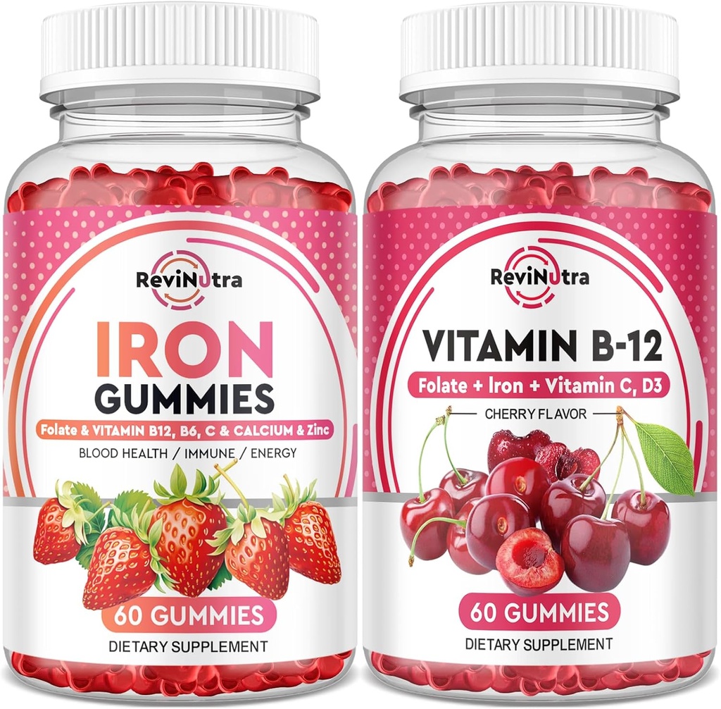 Iron Gummies Suplemento para Adultos & Niños ← Vitamina B12 Gummies  durable Bundle