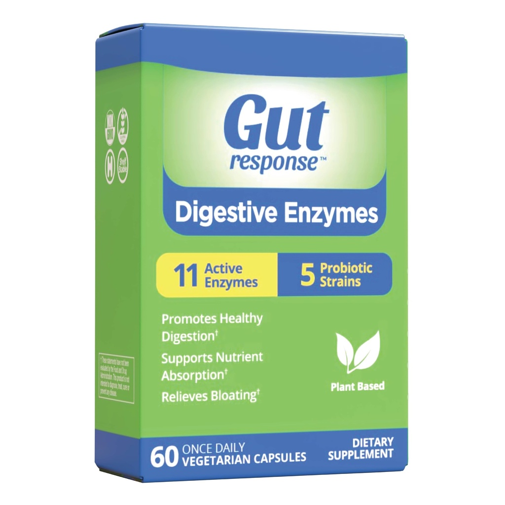 Enzimas digestivas, soporte digestivo, Alivios Bloating, 5 Strains probióticos, 11 Enzimas activos, 60 cápsulas