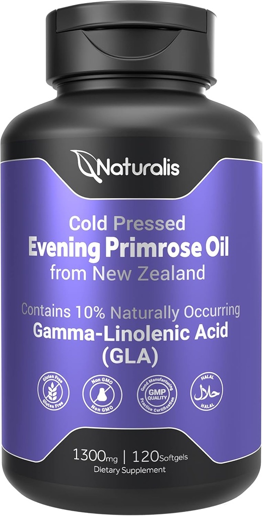 Aceite de Primrose de Buenas tardes (1300mg) Vida 100% natural de Nueva Zelanda  sometida Non-GMO, Soy & Gluten Free, Zero Filler TEN 120 Softgels