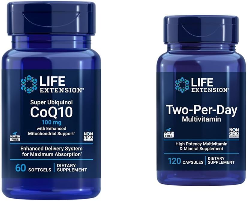 Super Ubiquinol CoQ10 60 softgels & Two-Per-Day Multivitamin 120 Capsules Bundle