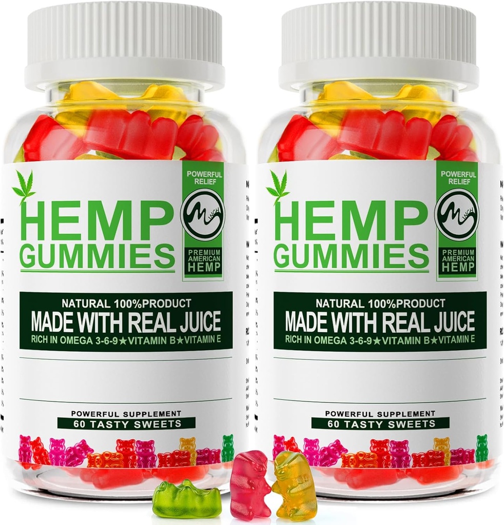 M inch 2 Pack Hemp Gummies 1 200 000mg High Strength Stress Relief Fruity Gummy Bear with Hemp Oil 100porcent Natural Hemp Candy Suplementos Promueve el sueño y calma Mood 60 Conde Pack de 2