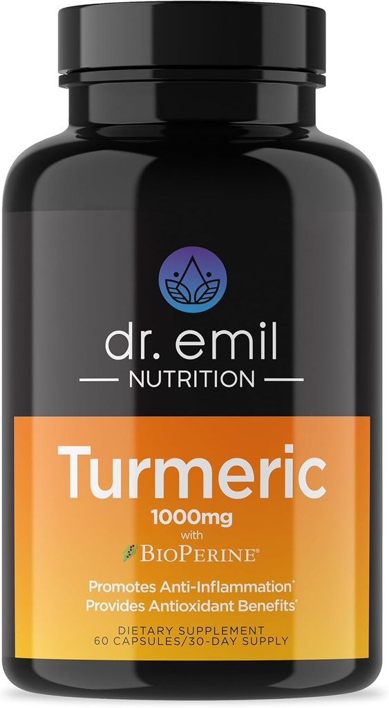 DR. EMIL NUTRITION Curcumina Turmérica con Suplemento de Pepper Negro - Cápsulas Turméricas con BioPerina para la absorción fácil - 1000 mg Suplemento Turmérico, 60 Cápsulas