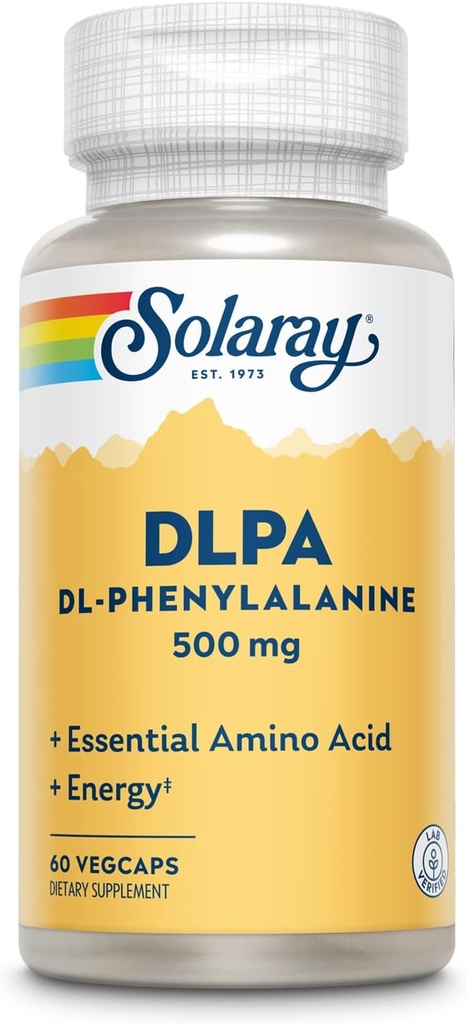 SOLARAY DL-Phenylalanine, 500mg tención 50-50 Blend of Essential Amino Acids for Nervous System, Mood & Energy Support ← 60 VegCaps