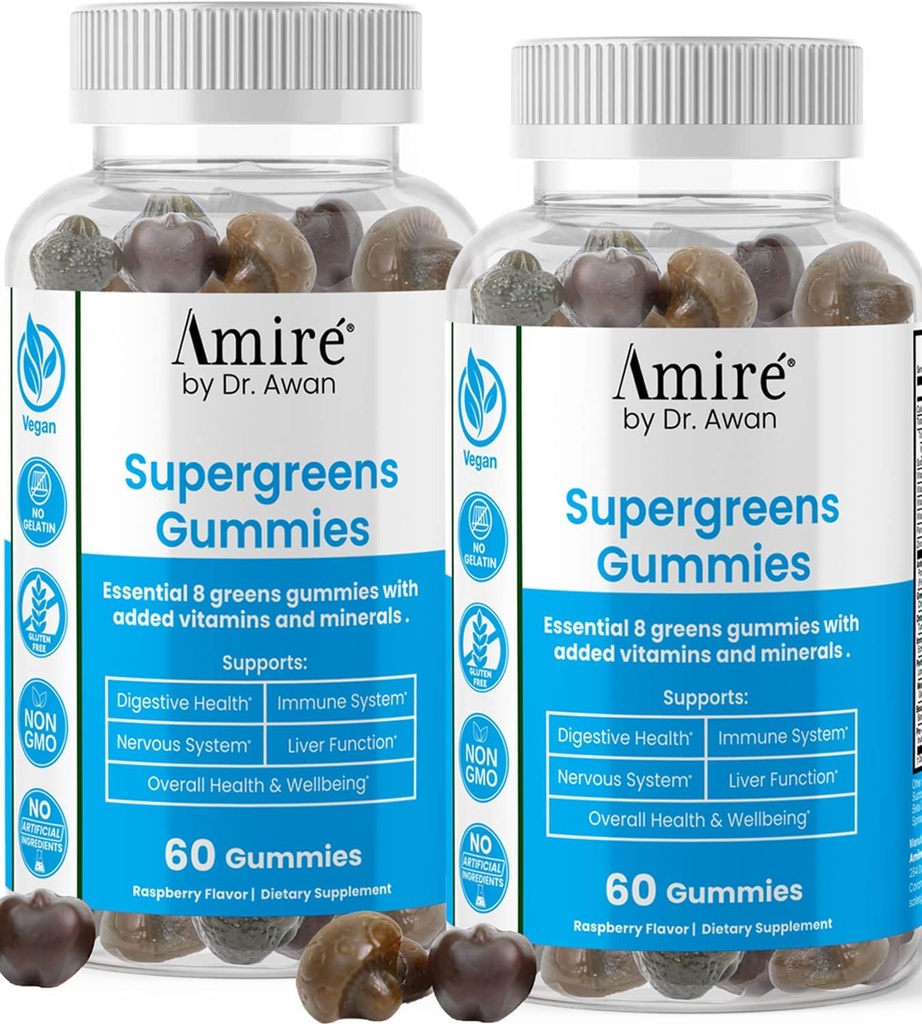 por Dr. Awan Super Greens Gummies, Fruits & Veggies Suplemento, Green Superfood for Immunity, Metabolism, Liver Function " Nervous System, Essential 8 Greens, 120ct, 60day Supply