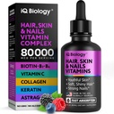 Líquido Biotina 5000mcg gotas – 80,000mcg Crecimiento del cabello Vitaminas con Astragalus Collagen " Keratina, Esquí de pelo de fuerza extra y uñas Vitaminas - Biotina y suplementos de colágeno para hombres de mujeres - 2 fl oz