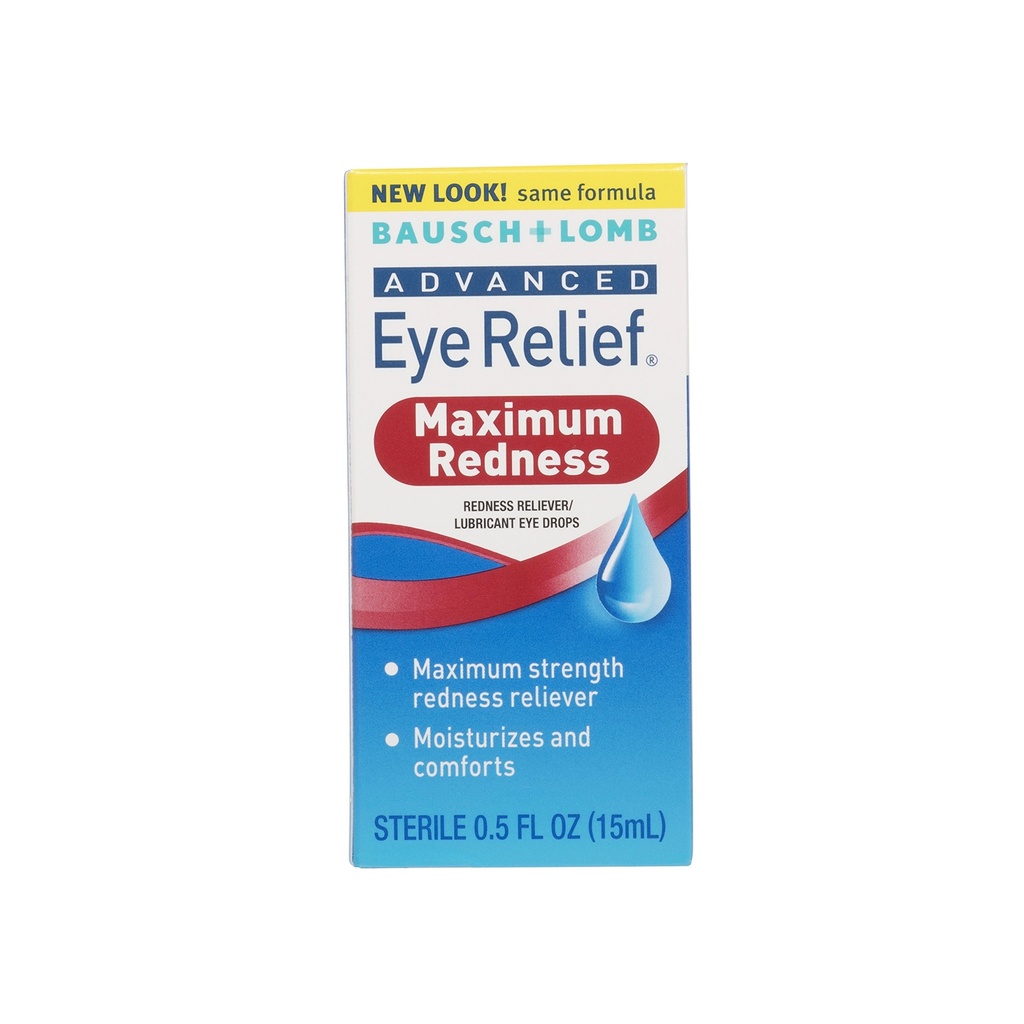 Bausch + Lomb Advanced Eye Relief – Maximum Redness Relief Eye Drops, 0.5 fl oz (15 mL)