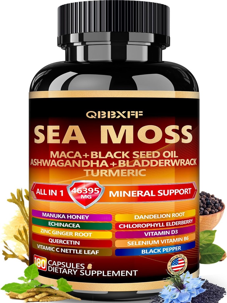 Sea Moss, Maca, Black Seed Oil,Ashwagandha, 180 Conde