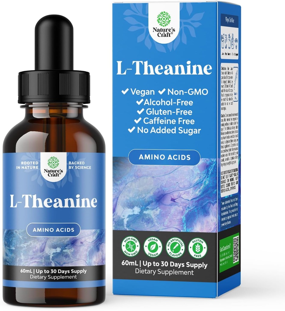 High Absorption L-Theanine Liquid Drops - Suplemento Nootropic Focus con L Theanine 200mg Por Serving and Chamomile Extract - Suplemento para adultos y niños Relax y Focus - 2oz