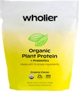 wholier Proteína vegetal orgánica + Prebióticos. Proteína Vegana Limpia. 21g de Proteína. 14 Ingredientes de plantas reales. Fibra prebiótica. No Flavors Naturales, Gums o Fillers. Cremy Cacao (1 libras 4 oz.)