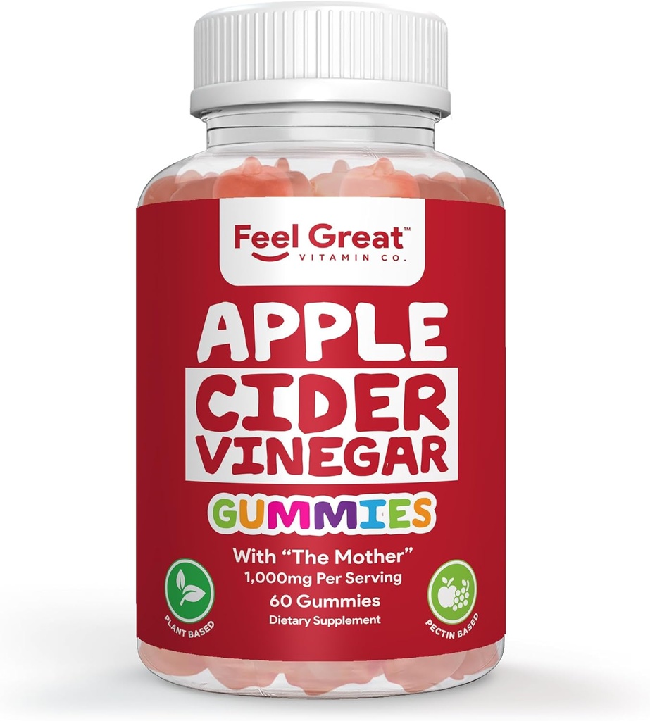 Siente grandes vitaminas Manchas de vinagre de manzana – ACV con la madre para el apoyo digestivo " Daily Wellness – Vegan, Non-GMO, 60 Gummies