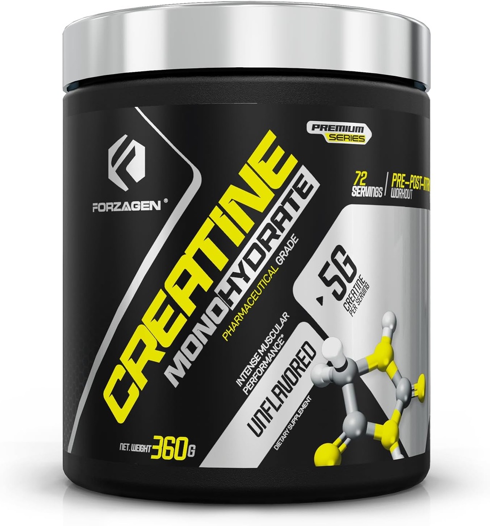Forzagen Creatine Monohydrate Powder Unflavored, Micronized Creatine Powder para la ganancia muscular para hombres & mujeres, Creatina Monohidratada en Polvo, Creatina para Aumentar la Masa Muscular - 72 Servings